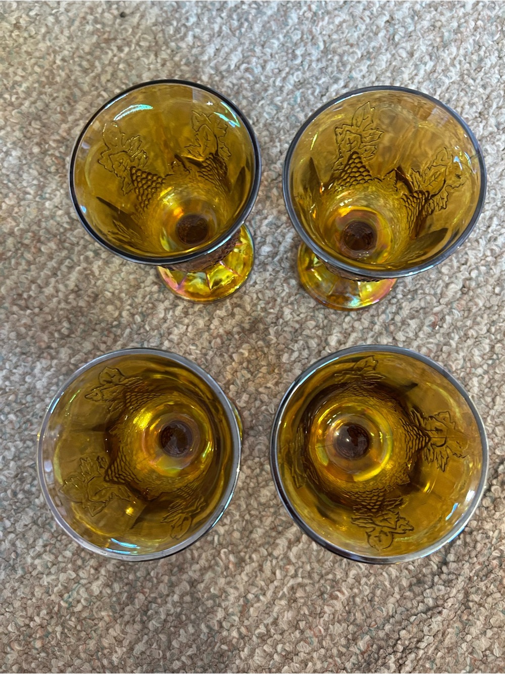Amber Iridescent Carnival Glass Goblet Set - Set of 4